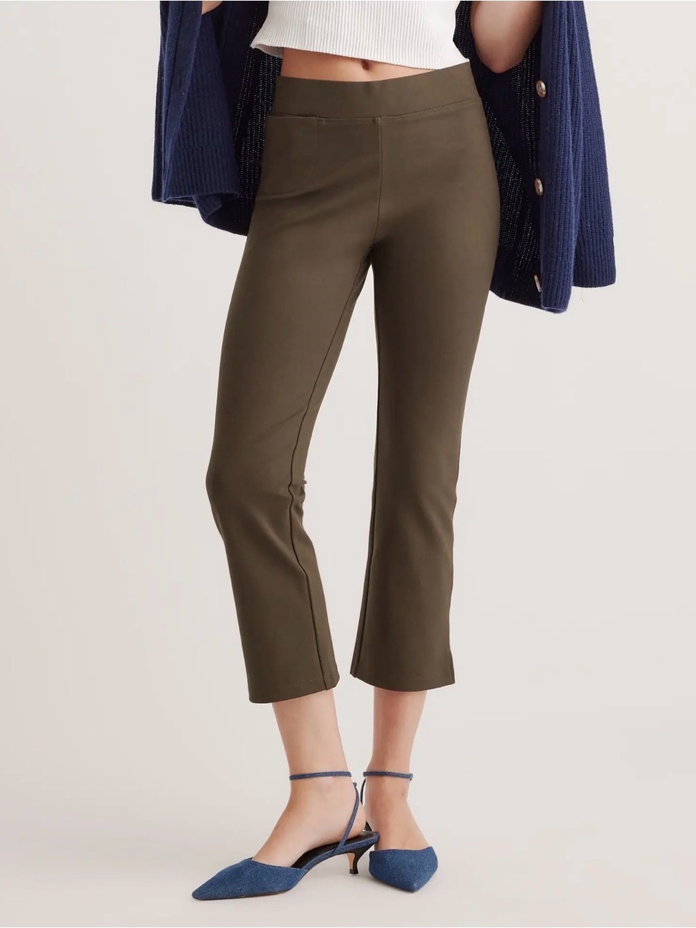 Cropped Stretch Ponte Pants - Olive